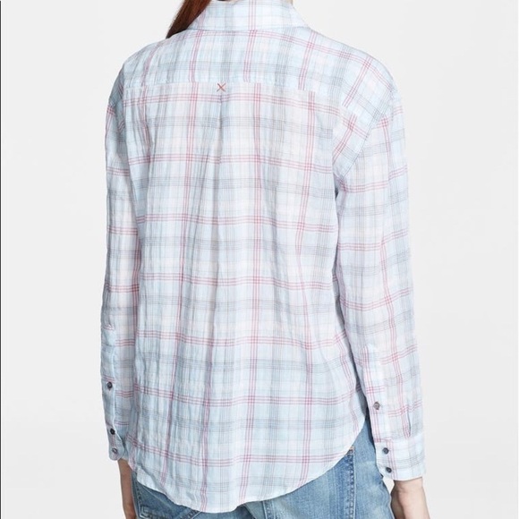 Elizabeth & James Carine Shirt Flannel Top Embellished Beaded Blue Size Small - Picture 2 of 9